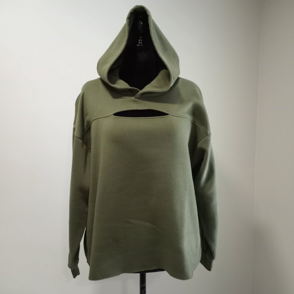 JOLIE & JOY OLIVE GREEN OVERSIZE HOODIE WITH CUTOUT WOMEN SIZE XXL